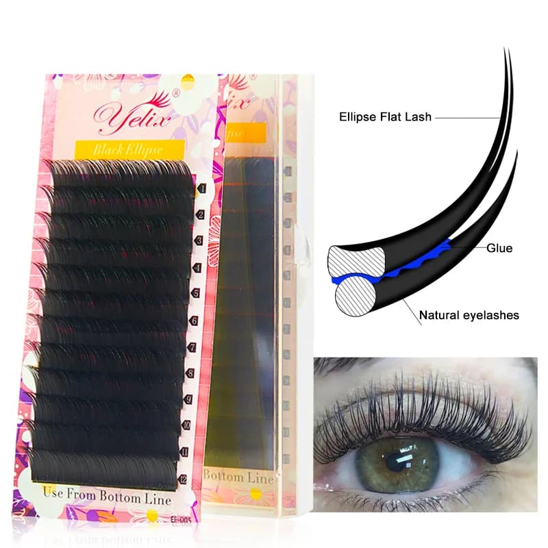 Ciglia Extension Nere a Piatto Ellittico con Punta Divisa 0.15-0.20mm
