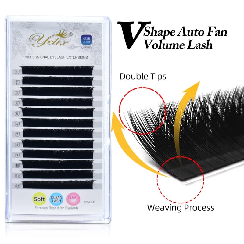 Extension ciglia individuali premium auto-fan forma V