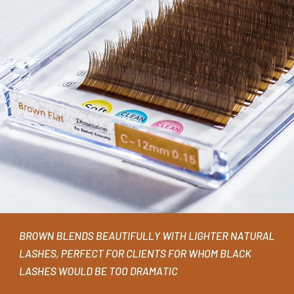 Brown Ellipse Flat Split-Tip Lashes B/C/D Curl 12 Rows