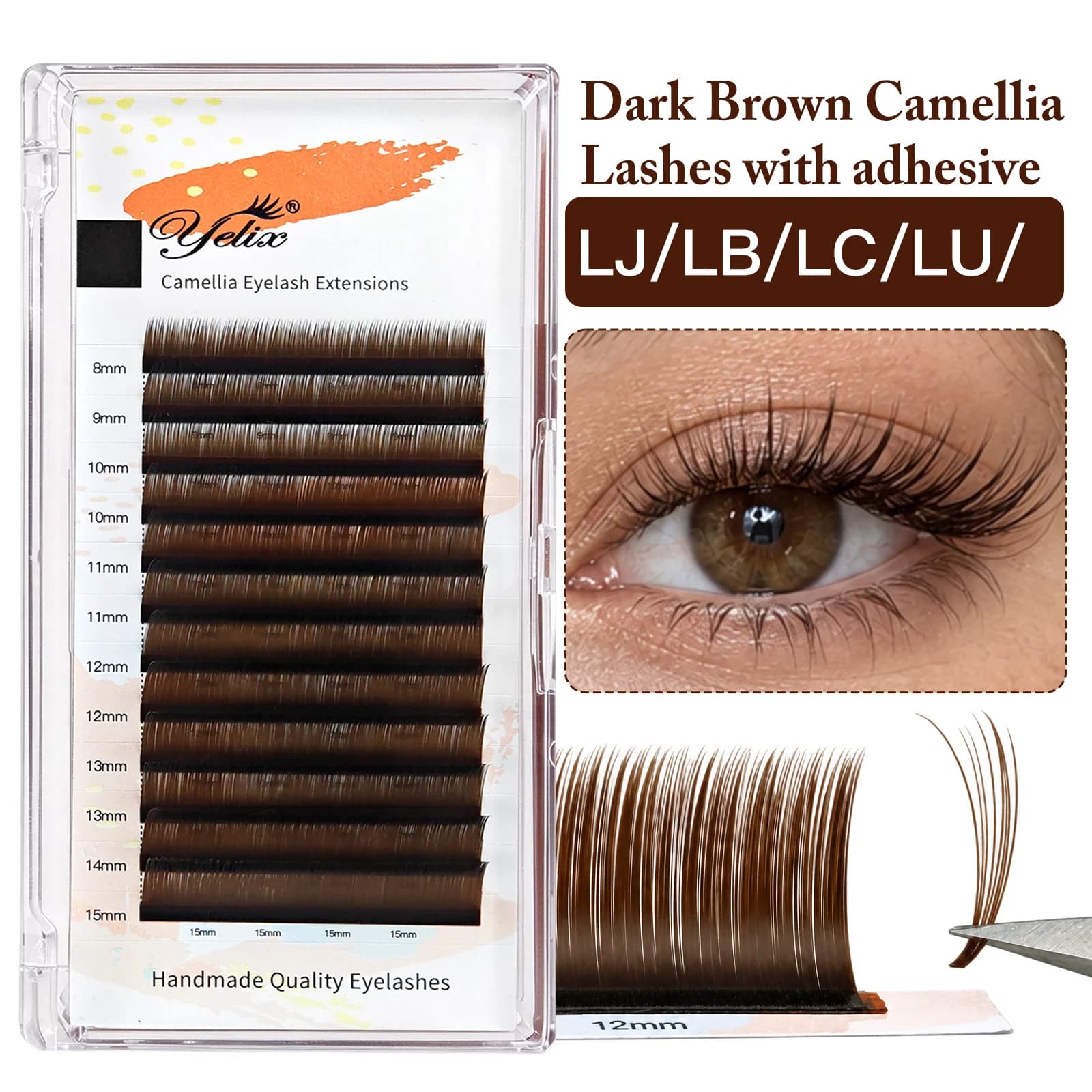 Extension Ciglia Individuali Camellia Marrone Scuro con Adesivo