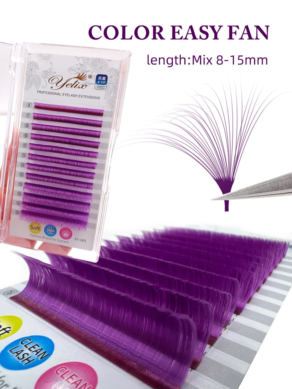 Extension ciglia Easy Fan colorate rosso verde blu viola